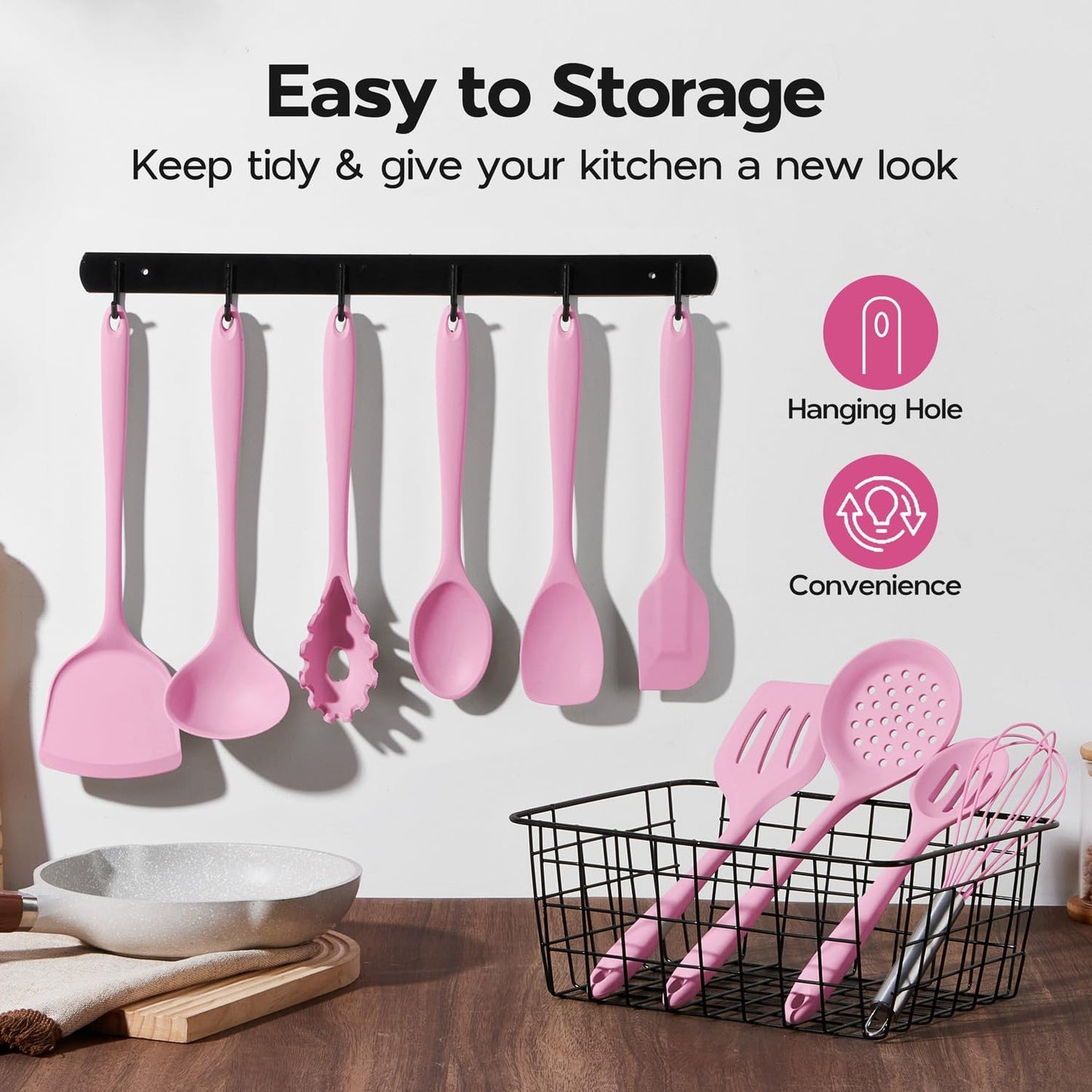 Onader Silicone Cooking Utensils Set of 10, Kitchen Utensils for Nonstick Cookware, Heat Resistant & Nontoxic Spatula Set- Khaki