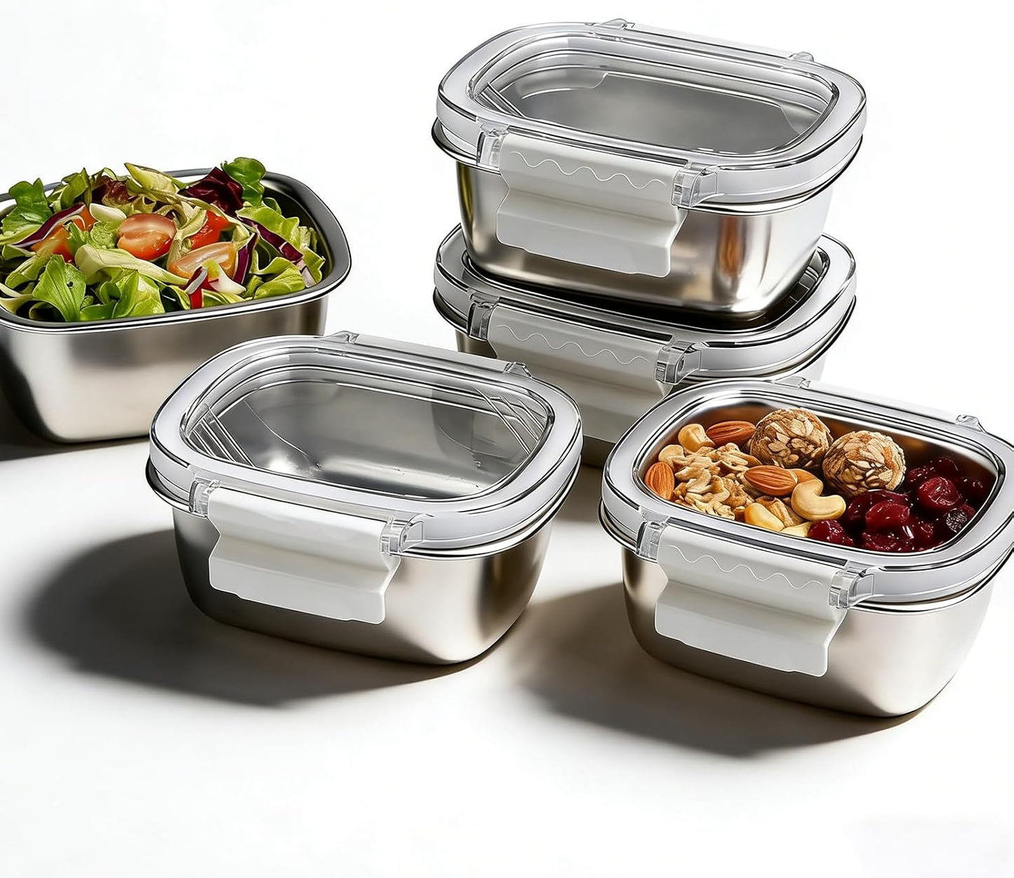 3 Pack Stainless Steel Reusable Snack Containers with Lids - 8.45 oz Small Metal Snack & Lunch Food Boxes, Shatterproof Leakproof Freezer Safe Meal Prep Containers for Portioning Snacks, Dips