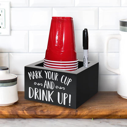 Wooden Party Cup Dispenser With Caddy & Cup Holder for Modern Farmhouse Home Decor - Holiday & Christmas Party Supplies