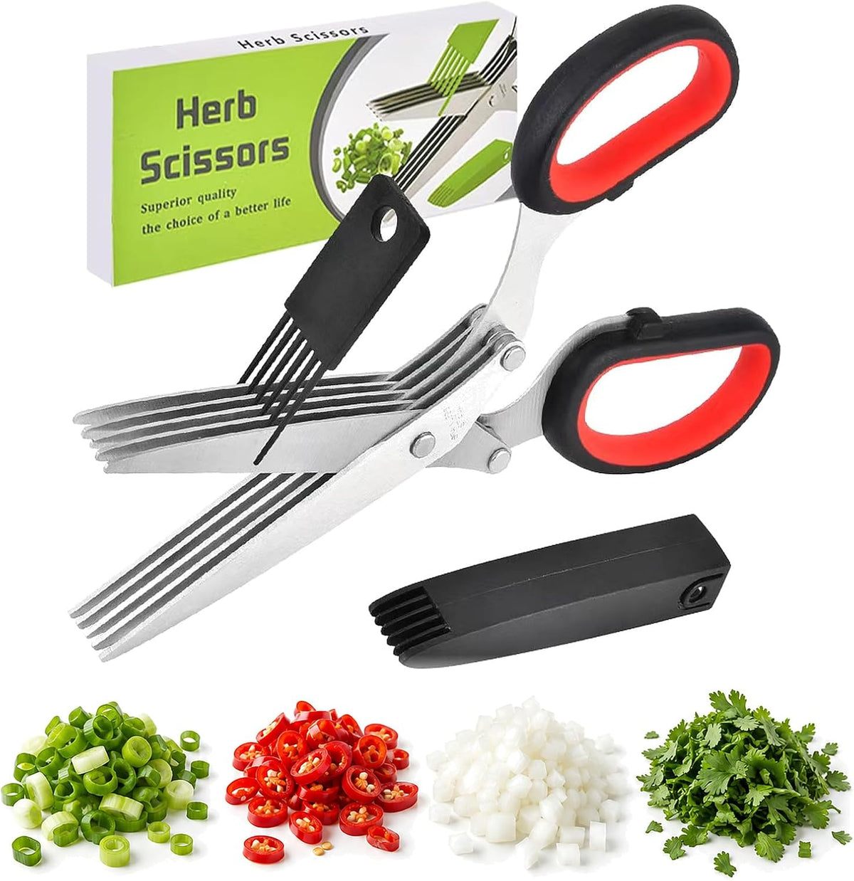 5-Blade Stainless Steel Herb Scissors, Herb Cutter with Cleaning Comb