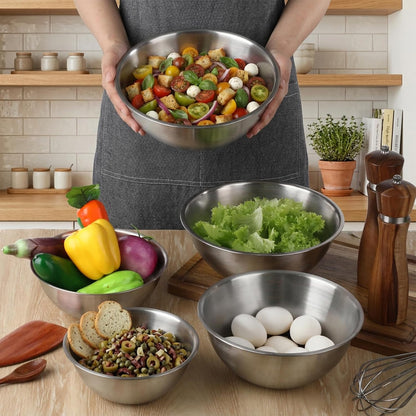 5 Pack Stainless Steel Mixing Bowls with Marks, Heavy Duty Nesting Bowls Set, Food Grade 304, Dishwasher Safe & Stackable for Cooking, Baking, Prepping (1, 1-1/2, 2, 2-1/2, 3-1/2 QT)