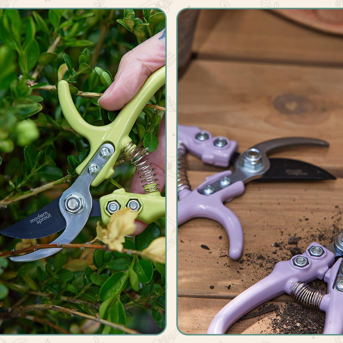 Modern Sprout Bypass Hand Pruners - Scissors - Gardening Tools - Sage