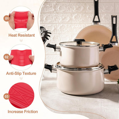 uxcell 4 Pcs Silicone Assist Hot Pan Handle Holder Hot Skillet Handle Covers Pot Holder Sleeve Non-Slip Heat Resistant for Kitchen Pot Frying Pans Cookware (Orange)