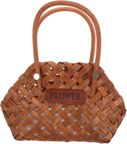 Handwoven Wooden Basket with Ergonomic Handle for Spring Picnic Essentials and Fruit Storage, Strong and Flexible Wood Chip Material, Multipurpose Rustic Basket for Family