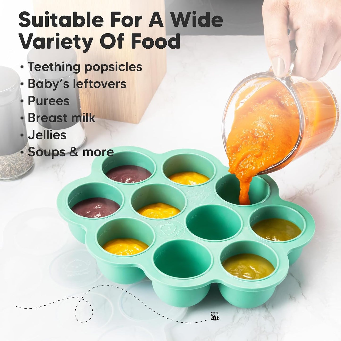 KeaBabies Silicone Food Freezer Trays with Lid, 2oz x 10 Pods Baby Food Storage Containers, Easy Puree Meal Prep, Breast Milk Silicone Freezer Molds, Dishwasher, Microwave Safe, BPA-Free (Slate)