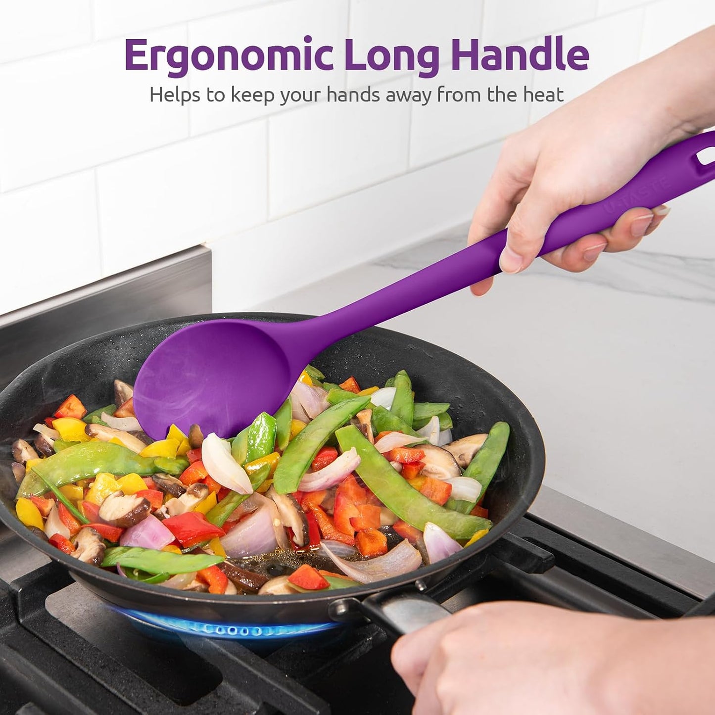 600ºF Heat Resistant Silicone Spoons: U-Taste 13.3in Solid & Slotted Kitchen Cooking Tool, Nonstick Long Rubber Utensil, Sturdy for Mixing, Serving, Stirring, Frying, Basting (Aqua Sky, 2PCS)