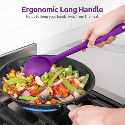 600ºF Heat Resistant Silicone Spoons: U-Taste 13.3in Solid & Slotted Kitchen Cooking Tool, Nonstick Long Rubber Utensil, Sturdy for Mixing, Serving, Stirring, Frying, Basting (Aqua Sky, 2PCS)