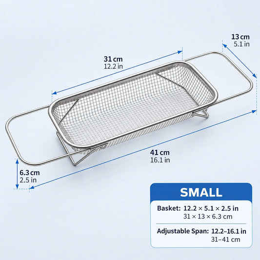 Expandable Over Sink Colander, Stainless Steel Fine Mesh Strainer Basket