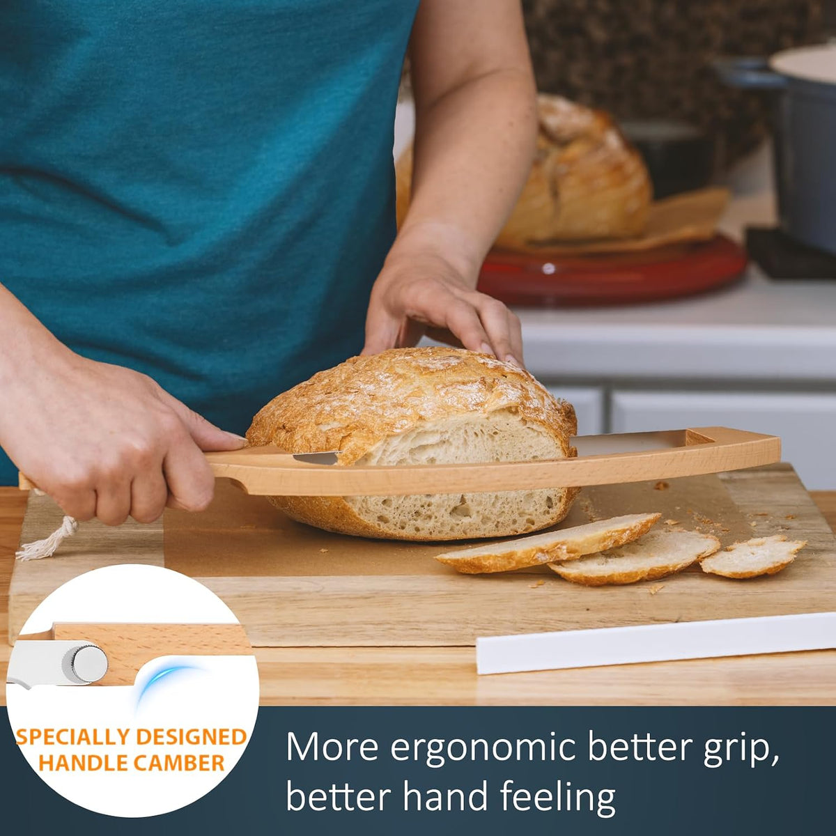 Adjustable Bread Knife for Homemade Bread with 1/2" and 1" Thickness Guides