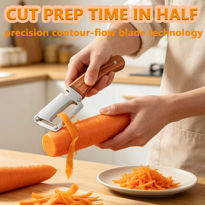2-in-1 Multifunctional Vegetable Peeler with Wooden Handle & Stainless Steel Blade, Multifunctional Vegetable Peeler, Built-in Bottle Opener, Fruit & Vegetable Kitchen Peeling Tool (1Pcs)