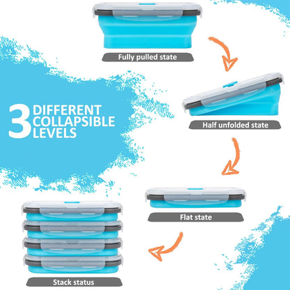 Collapsible Silicone Food Storage Containers Set with Lid & Air Vent,Foldable Lunch Containers(4PCS,Blue,27oz)