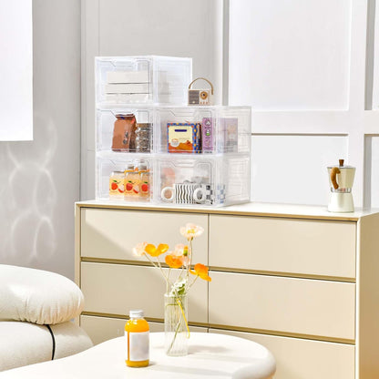 Freebat 6 Pack Closet Organizers and Storage,Clear Stackable Plastic Storage Bins with Lids Magnetic Doors,Clothes Organizers and Storage,Plastic Craft Containers for Wardrobe Kitchen Bathroom Office