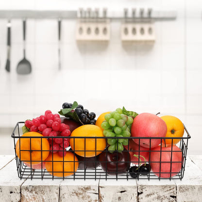 Hedume 3 Pack Metal Wire Storage Organizer Basket, 16.2" x 6.3" x 4.4" Bin Basket with Handles, Versatile Organizer for Kitchen, Pantry, Closet, Laundry Room, Cabinets, Bathroom - Black