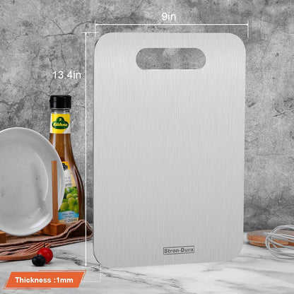 Stron-Dura Small Stainless Steel Cutting Board for Kitchen, 11.5" x 8" Food Grade Metal Chopping Board, Non Toxic Dishwasher Safe, Double Sided Odorless, Cutting Board for Meat Veggies Camping