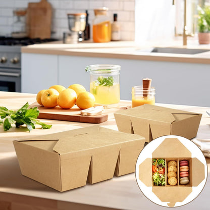 30 Pack 3 Compartment Take Out Food Containers, 7.5x5.4x2.6" Bamboo Pulp Paper Take Out Boxes, Disposable To Go Container Take Out Containers, Greaseproof Paper Bento Box Takeout Lunch Boxes with Lid