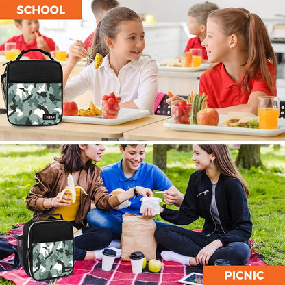 opux Premium Insulated Lunch Box, Soft School Lunch Bag for Kids Boys Girls, Leakproof Small Lunch Pail Men Women Work, Reusable Compact Cooler Tote Lunchbox for Office Adult, Black