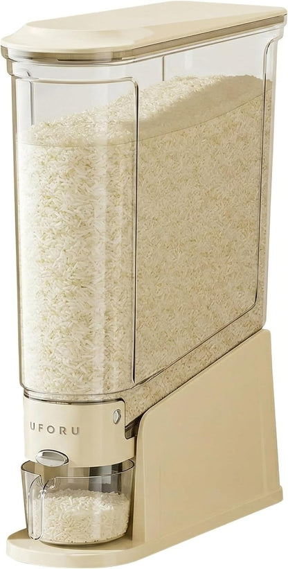 ROOM127 Small Rice Dispenser 11 Lbs, Slim Rice Storage Container for Small Spaces, BPA-Free Airtight Dry Food & Cereal Dispenser, Space-Saving Moisture Proof Grain (Cream White 22 Lbs)