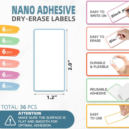 PPB Dry Erase Labels Sticky Notes for Containers, Reusable Waterproof Removable Stickers for Storage Bins, Freezer, Kitchen, Classroom, Whiteboard, All Purpose Use (1.2”x 2”, Multicolor, 60 Dots)