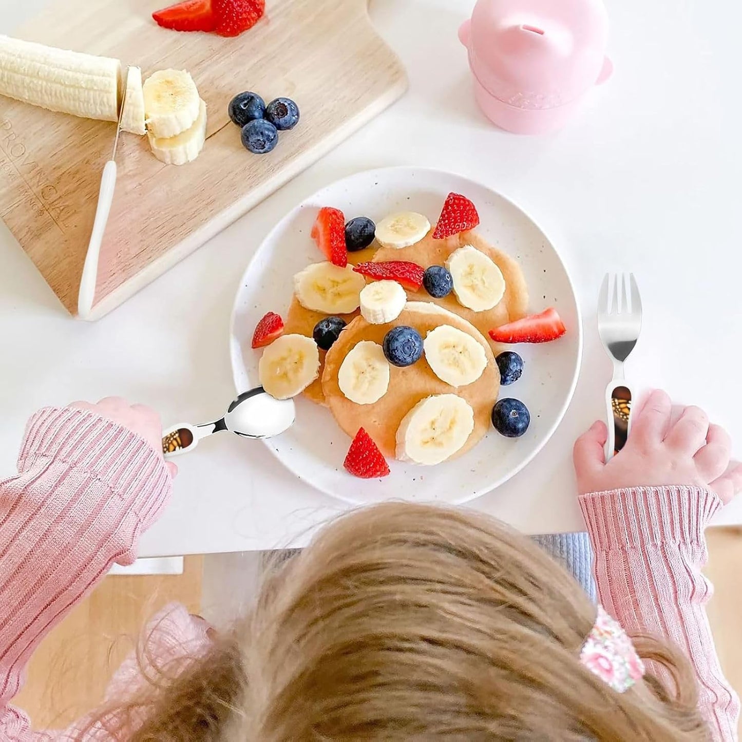 3-Piece Kids Silverware Set With Storage Case, Stainless Steel Reusable Children Safe Knife Spoon Fork Set Blue Active Girl Running Sunset Children Flatware Set For Kids Lunch Box - Colors B