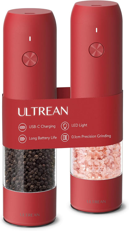Ultrean Electric Salt and Pepper Grinder Set, Rechargeable,Matte Black