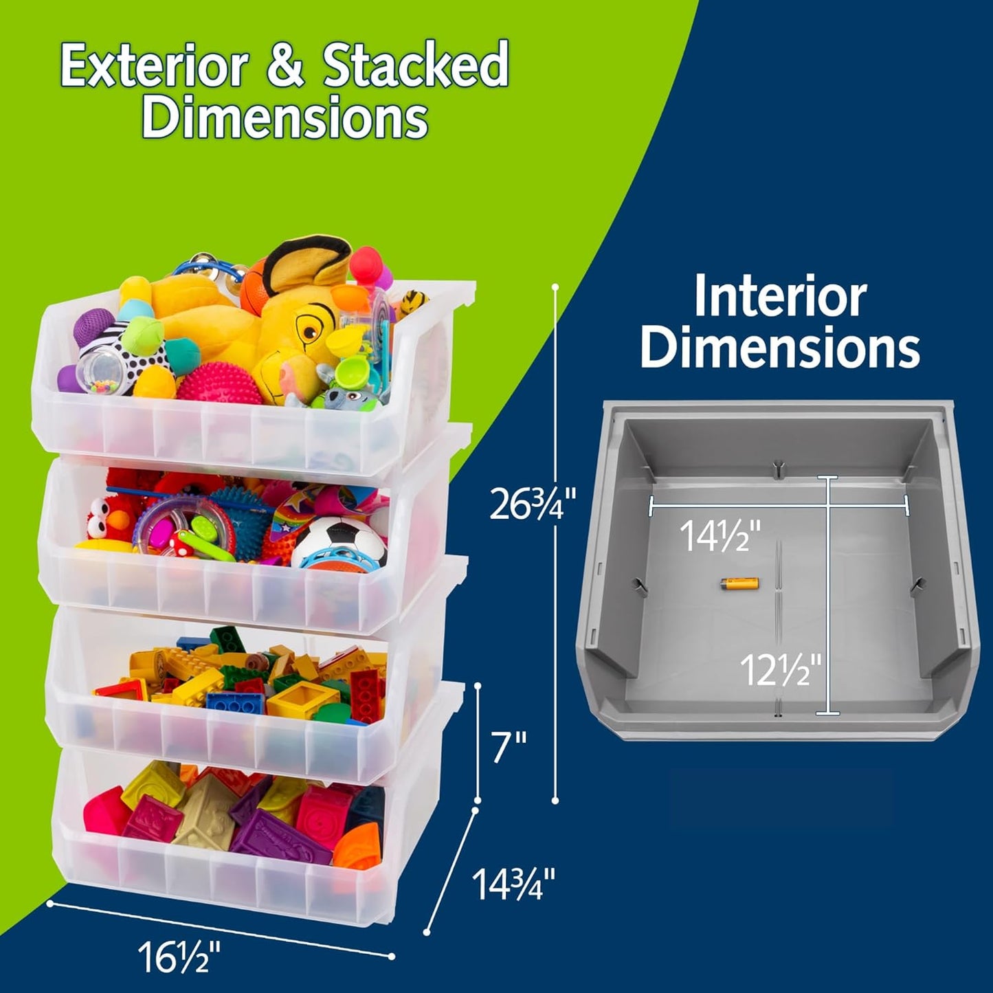 ReadySpace Medium Plastic Storage Bins, Stackable Organizer Containers for Closet Pantry Shelf Garage and Office Organization, Clear, 8 Pack