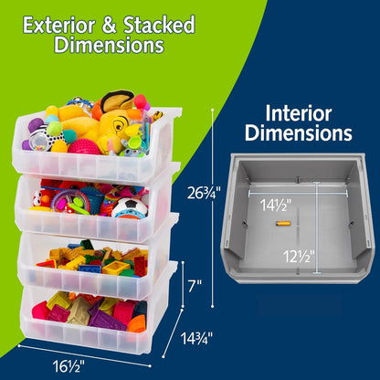ReadySpace Medium Plastic Storage Bins, Stackable Organizer Containers for Closet Pantry Shelf Garage and Office Organization, Clear, 8 Pack