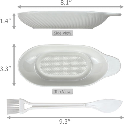 EIKS Ceramic Ginger Grater Plate Grinding Dish, Included Scraper Brushes