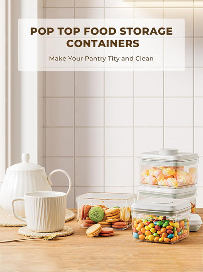 Airtight Food Storage Containers, 4-Piece Set, 1.3-3.5 Qt, Pop-Top Lids | Clear Stackable Pantry Jars for Flour, Sugar, Cereal, Oats, Pasta, Snacks, Baking Ingredients and Small Kitchen Organization