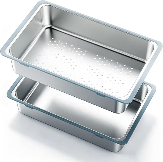16.9 in Over the Sink Colander & Prep Basin Set, Stainless Steel Dish Pan