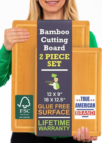 Greener Chef Luxury Bamboo Cutting Board Set of 3 with Glue-Free Surface Technology - Extra Spacious Wood Cutting Boards for Kitchen and XL Chopping Board Set - Replacements for Life