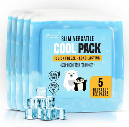 Healthy Packers® Reusable Ice Packs for Lunch Boxes Kids and Adults | Long‑Lasting Thin Freezer Packs for Coolers, Bento Boxes, Lunch Bags, Travel, School Meals, Meal Prep (10-Pack | Square)