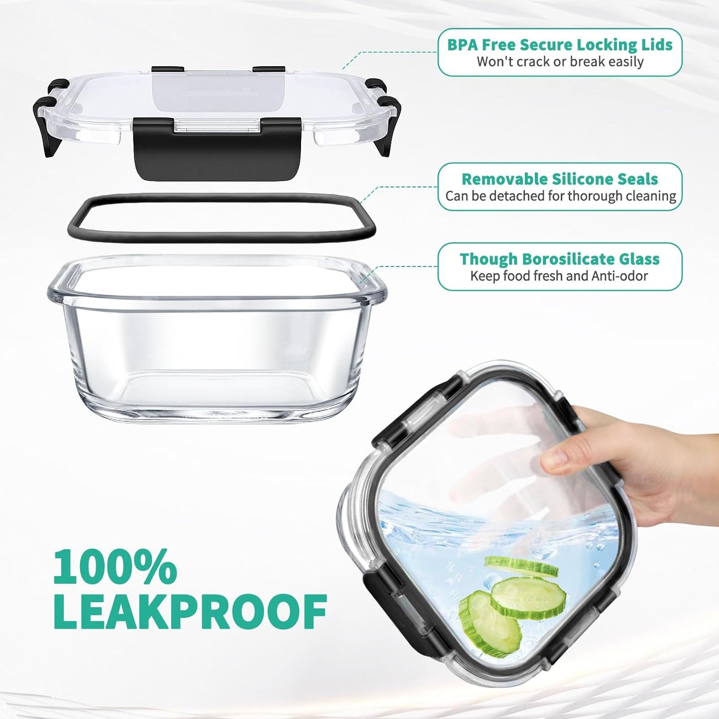 34pcs Glass Food Storage Containers with Lids Set, Airtight Glass Meal Prep Containers (17 Containers & 17 Lids), Leak Proof Lunch Container BPA-Free, Microwave, Oven, Freezer, Dishwasher Safe-Blue