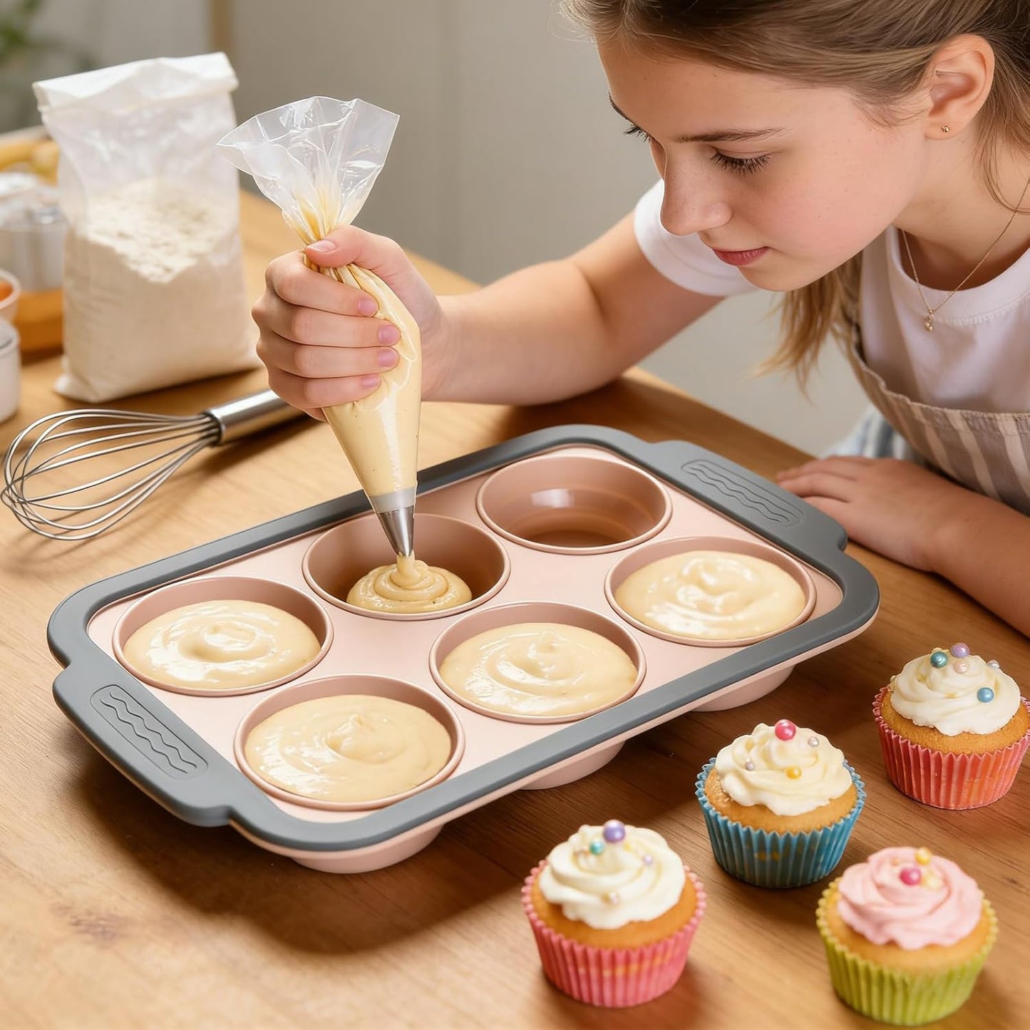 Silicone Muffin Pan for Baking with Metal Reinforced Frame,6 Cups Muffin Pans Nonstick Silicone Cupcake Pan for Egg Bite,Cupcakes, Breads,Muffin