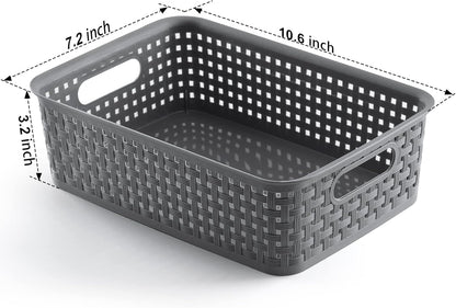 [ 8 Pack ] Plastic Storage Baskets, Small Pantry Organization and Storage Bins, Household Organizers for Laundry Room, Bathrooms, Kitchens, Cabinets, Countertops, Under Sink or Shelves, Black