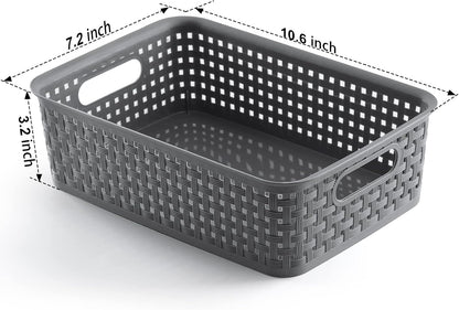 [ 12 Pack ] Plastic Storage Baskets, Small Pantry Organization and Storage Bins, Household Organizers for Laundry Room, Bathrooms, Kitchens, Cabinets, Countertop, Under Sink or Shelves, Black
