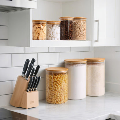 ComSaf Glass Storage Jars with Bamboo Lids 4.6 Qt 2 Pack Large Wide Mouth | Pantry organization, Flour Sugar Coffee Beans, Pasta Cereal Dry Food, 1.2 Gallon, Cabinet Organization, Dry Food Storage