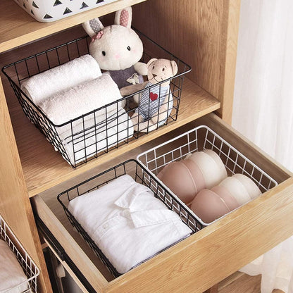 Metal Wire Storage Basket with Handles for Kitchen Food Pantry Papers Home Office Desk Shelf Bathroom Laundry Room Shelf Bedroom Bed Room, 2PCS (Black)