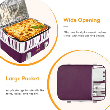 LUNCIA Insulated Single Decker Casserole Carrier, Lasagna Lugger Tote Keeps Food Hot or Cold, Thermal Lunch Bag for Potluck Parties, Picnic and Cookouts, Fits 9" x 13" Baking Dish, Black