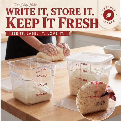 Ziliny 1 Pcs 4 Qt Clear Square Dough Proofing Container with Lid, Red