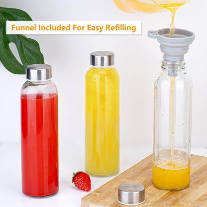 Zukro Glass Juice Bottles with Lids for Juicing 18 oz, Reusable Clear Glass Water Bottles with Stainless Steel Airtight Cap for Refrigerator, 100% Leak Proof Drinking Jar, BPA Free, Set of 6