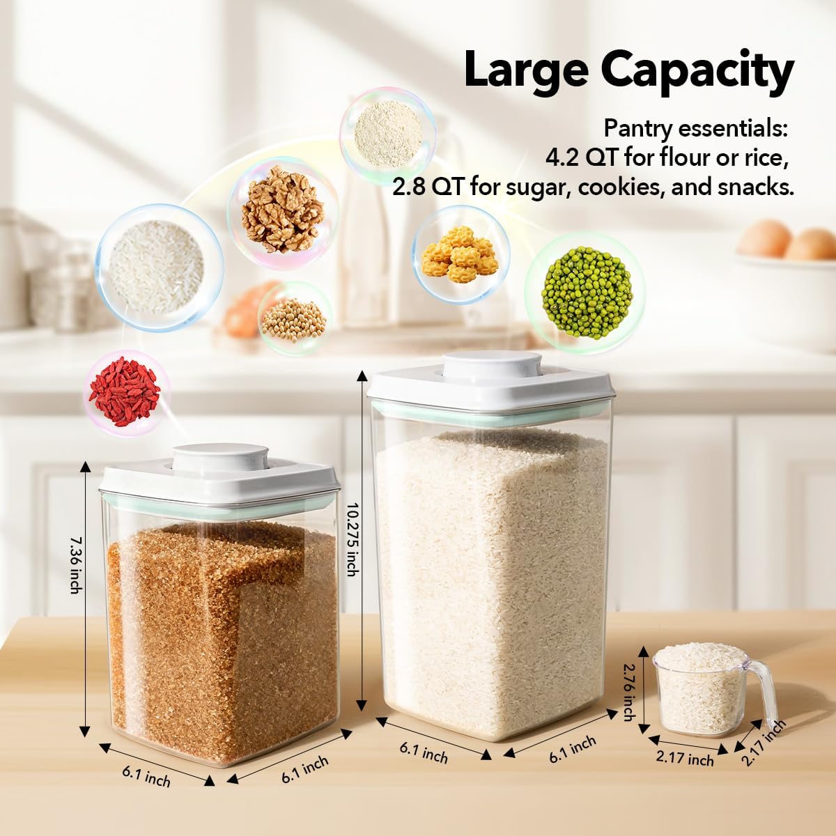 Ankou Airtight Container Set - (380ml 4 Pcs) Stackable One Button Openning Food Containers for Snacks Candy Salt Herbs Spices BPA-Free Tranparent (0.32 QT * 4)