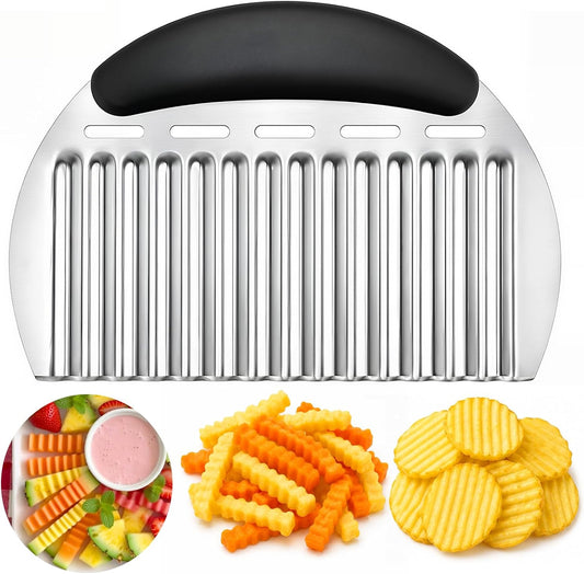 JAYVAR Large Crinkle Cutter French Fry Cutter, Stainless Steel Wavy Slicer