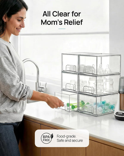 Vtopmart 10 Pack Small Clear Stackable Storage Drawers, Acrylic Bathroom Makeup Organizer, Plastic Storage Bins For Vanity, Undersink, Kitchen Cabinets, Pantry, Home Organization