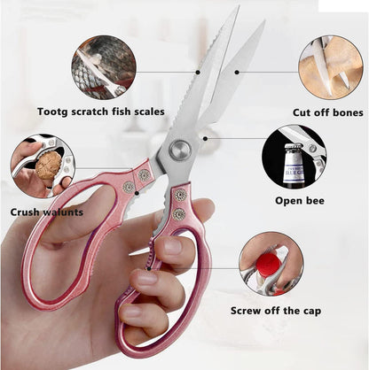 Heavy Duty Sharp Kitchen Scissors, Dishwasher Safe, Cooking Shears for Meat, Chicken, Fish, Poultry, Herb, Bread (Red)