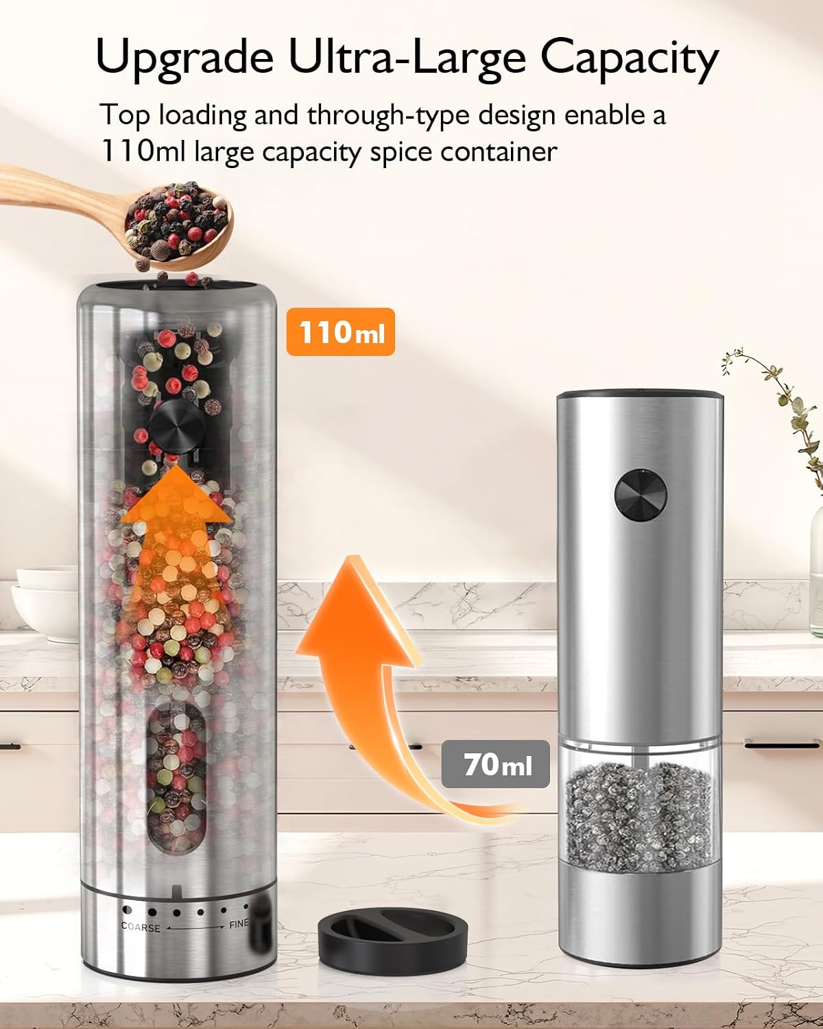 Electric Salt and Pepper Grinder Set, 2 in 1 Dual Bins USB Rechargeable