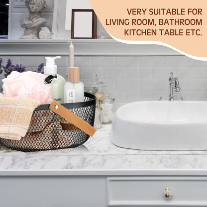 Maxcheck 4 Pcs Oval Metal Wire Storage Basket with Handle for Gathering Vegetables Multi Functional Mesh Basket for Kitchen Bathroom Picnic Home, 10.24 x 7.68 Inch(White)
