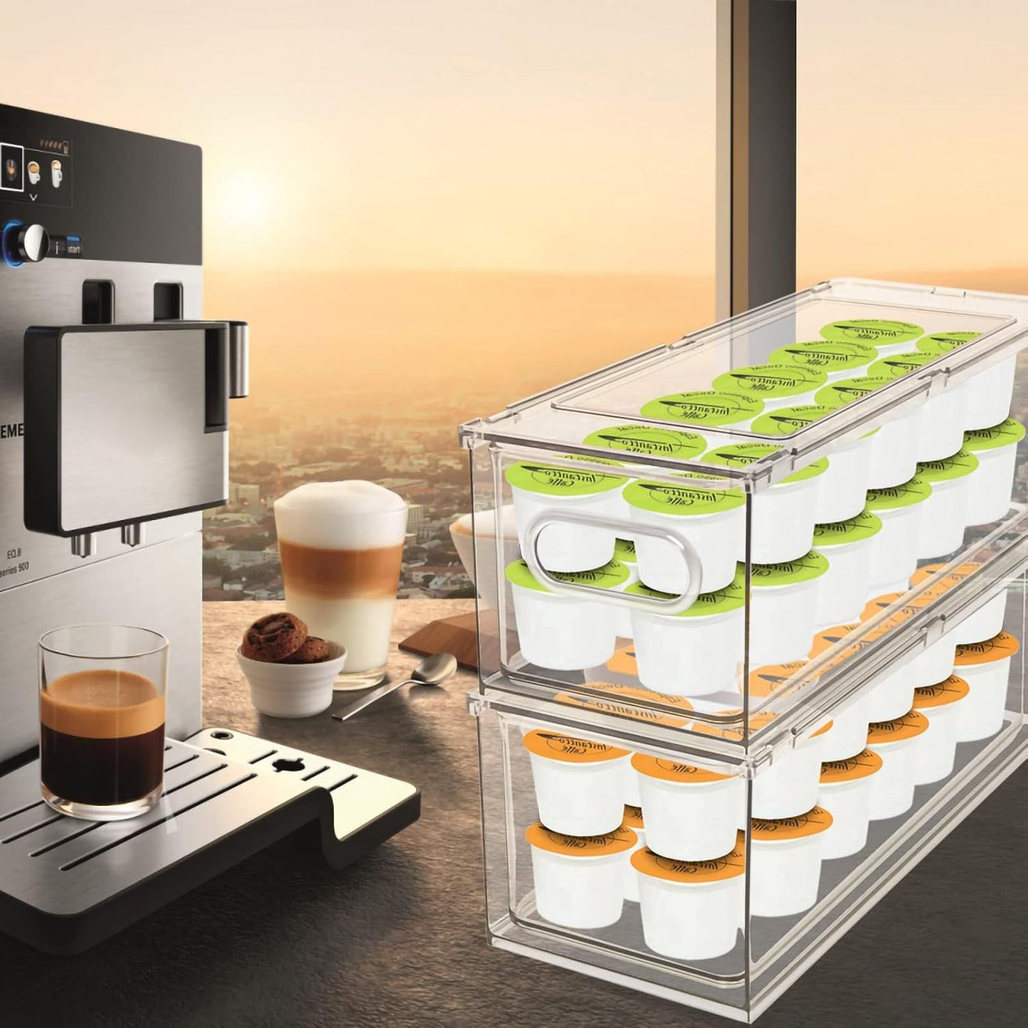 Mano Stackable Fridge Drawers Pull Out Bins with Handle Clear Refrigerator Drawers Organizer Food Storage Container Box with Dividers Plastic Produce Saver for Pantry, Cabinet, Kitchen, Clothes（7Pack）