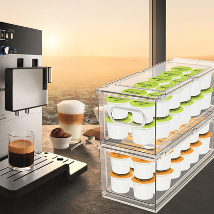 Mano Stackable Fridge Drawers Pull Out Bins with Handle Clear Refrigerator Drawers Organizer Food Storage Container Box with Dividers Plastic Produce Saver for Pantry, Cabinet, Kitchen, Clothes（7Pack）