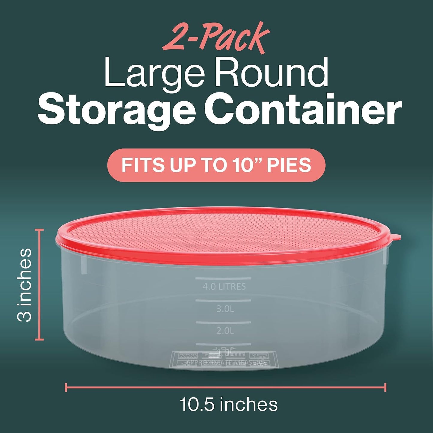HOUZZKINGZ USA Pie Carrier Cake Storage Container with Lid | 10.5" Large Round Plastic Cupcake Cheesecake Muffin Flan Cookie Airtight Tortilla Holder | Pie Keeper Transport Container