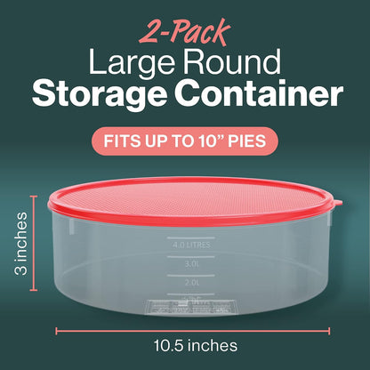 HOUZZKINGZ USA Pie Carrier Cake Storage Container with Lid | 10.5" Large Round Plastic Cupcake Cheesecake Muffin Flan Cookie Airtight Tortilla Holder | Pie Keeper Transport Container
